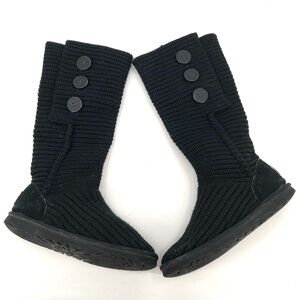 UGG Classic Cardy Boots Black Knit 7 Wool Blend Slouchy Pull On Warm Winter Cozy